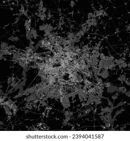 Mapa de Berlín. Mapa oscuro detallado de Berlín (Alemania). Las características naturales (lagos, ríos), los distintos tipos de carreteras y edificios se agrupan por separado.