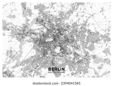 Mapa de Berlín. Afiche detallado del mapa luminoso de Berlín (Alemania). Las características naturales (lagos, ríos), los distintos tipos de carreteras y edificios se agrupan por separado.