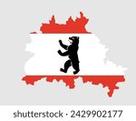 Berlin map flag vector silhouette illustration isolated on background. Province and city in Germany symbol. Berlin coat of arms over map. Berlin flag. Europe. EU.