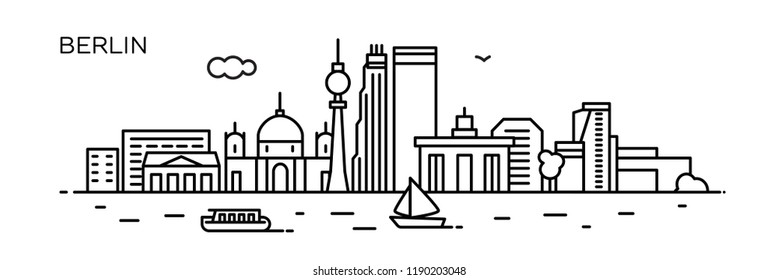 Berlin panorama city. Flat line style. For banner, presentation, cards, web page. Vector illustration