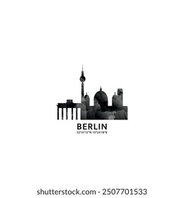 Berlin panorama, vector badge, skyline logo and icon. Germany capital city horizon logotype with landmarks and building silhouettes. Isolated foggy abstract gradient graphic