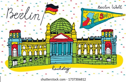 Berlín. El cuadro muestra el edificio Reichstag y el Muro de Berlín