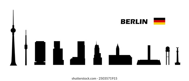 Berlin. Set of skyscraper silhouettes on white background. Vector illustration