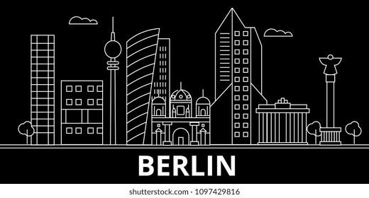 Berlin silhouette skyline. Germany - Berlin vector city, german linear architecture, buildings. Berlin line travel illustration, landmarks. Germany flat icon, german outline design banner