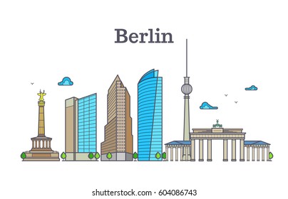 Berlin silhouette skyline panorama, city landscape vector illustration