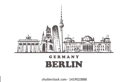 Berlin sketch skyline. Berlin, Germany hand drawn vector illustration. Isolated on white background.