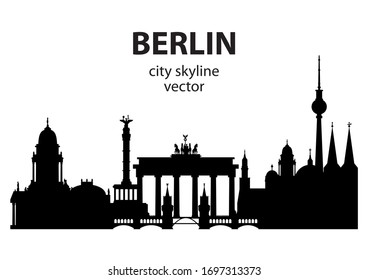 Berlin skyline black silhouette illustration with architectural landmarks.Horizontal illustration of Berlin traveling concept. German tourism and journey vector background. Stock illustration