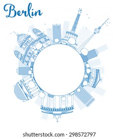 Berlin skyline with blue building and copy space. Vector illustration. Business and tourism concept with place for text. Image for presentation, banner, placard and web site