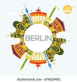 Berlin Skyline with Color Buildings, Blue Sky and Copy Space. Vector Illustration. Business Travel and Tourism Concept with Historic Architecture. Image for Presentation Banner Placard and Web Site.