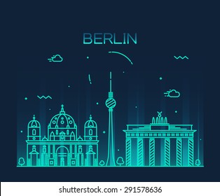 Berlin skyline, detailed silhouette. Trendy vector illustration, linear style.