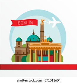Berlin skyline, detailed silhouette. Trendy vector illustration, flat style. Stylish colorful Berlin landmarks. The concept for a web banner
