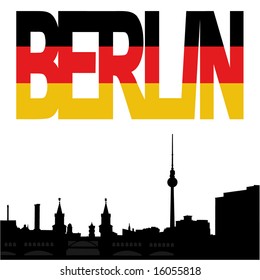 Berlin skyline with Berlin flag text illustration