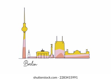 Berlin skyline, Germany. Hand drawn vector illustration in flat style for tourism and travel destination design concept 