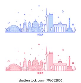 Berlin skyline, Germany. This illustration represents the city with its most notable buildings. Vector is fully editable, every object is holistic and movable