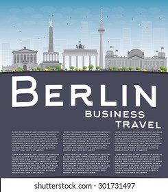 El horizonte de Berlín con un edificio gris, cielo azul y espacio de copias. Concepto de negocios y turismo con lugar para el texto. Imagen para presentación, banner, cartel y sitio web. Ilustración del vector