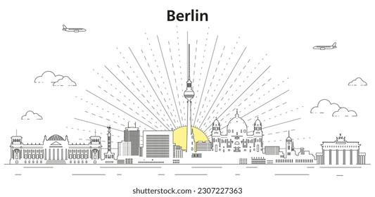 Berlin skyline line art vector illustration