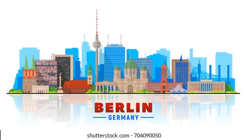 Berlin skyline on a white background. Flat vector illustration. Business travel and tourism concept with modern buildings. Image for banner or web site.