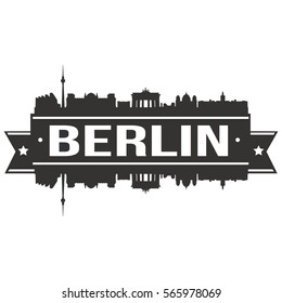 Berlin Skyline Stamp Silhouette. Reflection Landscape City Design. Vector Cityscape Icon.  