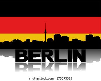 Berlin skyline and text reflected with German flag vector illustration