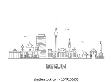 Berlin skyline. Travel and tourism background. Line art style