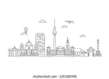 Berlin skyline. Travel and tourism background. Line art style