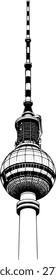 Berlin TV Tower Fernsehturm vector illustration black white graphic