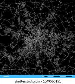 Berlin Urban Area City Map. Black and White Vector Silhouette Version. Rich details for highways, roads and smaller streets. Usable for travel marketing, real estate and education.