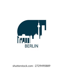 Berlin vector icon with skyline, panoramic view, outlook shape. Germany city landmarks logo concept. Flat isolated graphic, badge