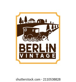 Berlin Vintage emblem vector design template with wagon. Vector illustration EPS.8 EPS.10