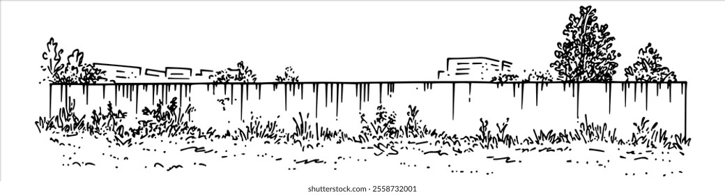 Berlin Wall hand drawing doodle hatching vector sketch