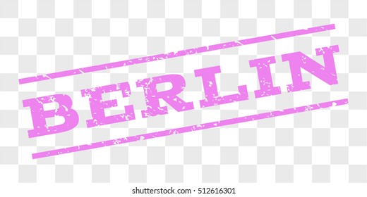 Berlin watermark stamp. Text caption between parallel lines with grunge design style. Rubber seal stamp with scratched texture. Vector violet color ink imprint on a chess transparent background.