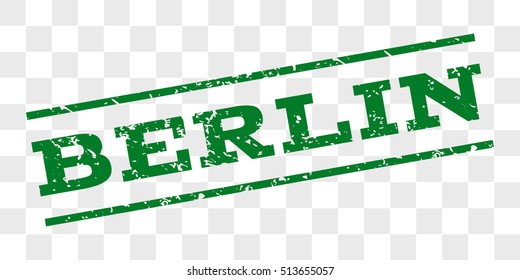 Berlin watermark stamp. Text tag between parallel lines with grunge design style. Rubber seal stamp with unclean texture. Vector green color ink imprint on a chess transparent background.