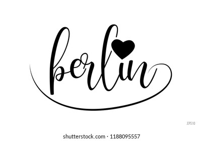 berlin word text with black and white love heart suitable for card, brochure or typography logo design