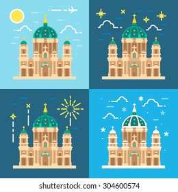 Berliner Dom cathedral flat design illustration vector