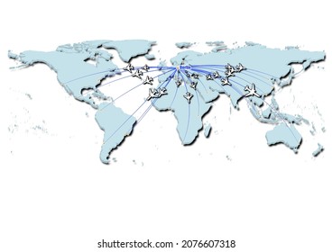 Berlin-Germany in concept vector illustration, map showing flights from Berlin-Germany to major cities around the world.