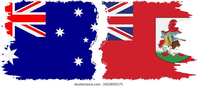 Verbindung mit Bermuda und Australien mit Grunge-Flaggen, Vektorgrafik