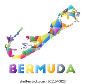 Bermuda - colorful low poly island shape. Multicolor geometric triangles. Modern trendy design. Vector illustration.