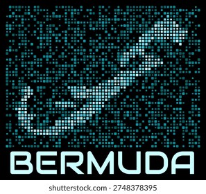 Bermuda digital dotted map. Shape of the country in cyan color palette on dark background. Futuristic Bermuda map design. Vector illustration.