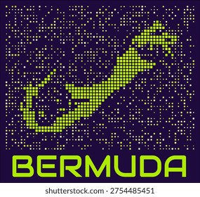 Bermuda dots map. Bermuda. Digital style shape of the island. Map and title lime colored square dots with round corners. Creative Vector Illustration.