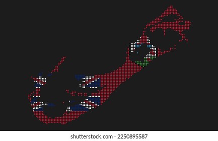 Bermuda dotted map flag with grunge texture in mosaic dot style. Abstract pixel vector illustration of a country map with halftone effect for infographic. 