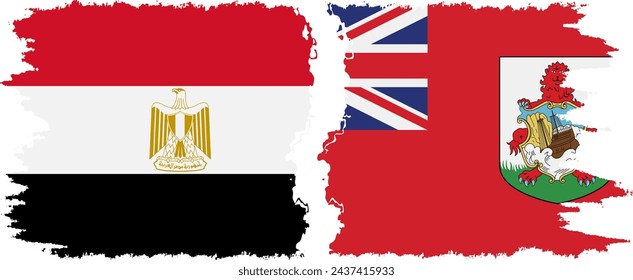 Bermudas y Egipto grunge banderas de conexión, vector