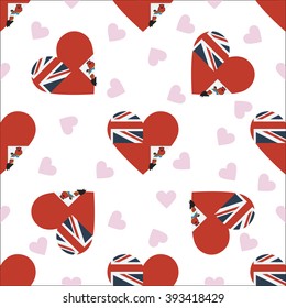 Bermuda flag independence day seamless pattern. Patriotic country flag background. Bermuda flag in the shape of heart. Vector seamless pattern.