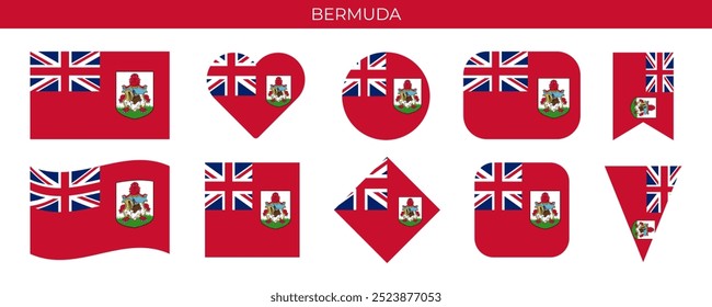 Bandera de las Bermudas. Bandera nacional en varias Formas. Ilustración vectorial aislada sobre fondo blanco