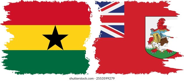 Bermuda and Ghana grunge flags connection, vector