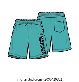 BERMUDA GYM SHORTS WITH TEXT TYPO PRINT DETAIL DESIGNED FOR MEN AND BOYS GYM WEAR CASUAL WEAR AND LOUNGE WEAR IN VECTOR ILLUSTRATION