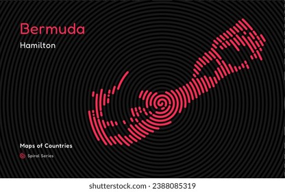 Bermuda, Hamilton, Caribbean Nations set. Creative vector map. Maps of Countries. Central America. Spiral fingerprint series