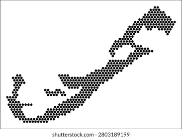 Bermuda hexagon map. Plain black and white dotted shape template. Country tiny hexagon cells. Bermuda flat honeycomb template. Vector Illustration.