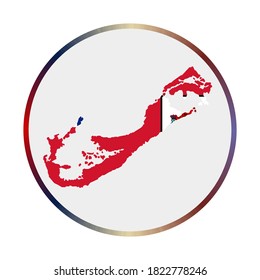 Bermuda icon. Shape of the island with Bermuda flag. Round sign with flag colors gradient ring. Beautiful vector illustration.