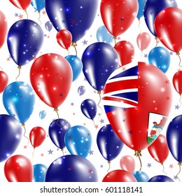 Bermuda Independence Day Seamless Pattern. Flying Rubber Balloons in Colors of the Bermudian Flag. Happy Bermuda Day Patriotic Card with Balloons, Stars and Sparkles.
