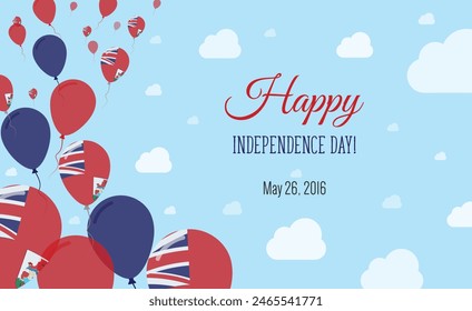 Bermuda Independence Day Sparkling Patriotic Poster. Row of Balloons in Colors of the Bermudian Flag. Greeting Card with National Flags, Blue Skyes and Clouds.